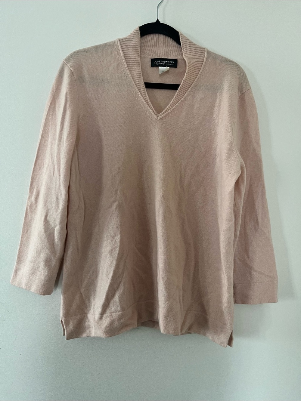 Jones New York 100% Cashmere Pink V Neck Sweater XL Quiet Luxury Capsule